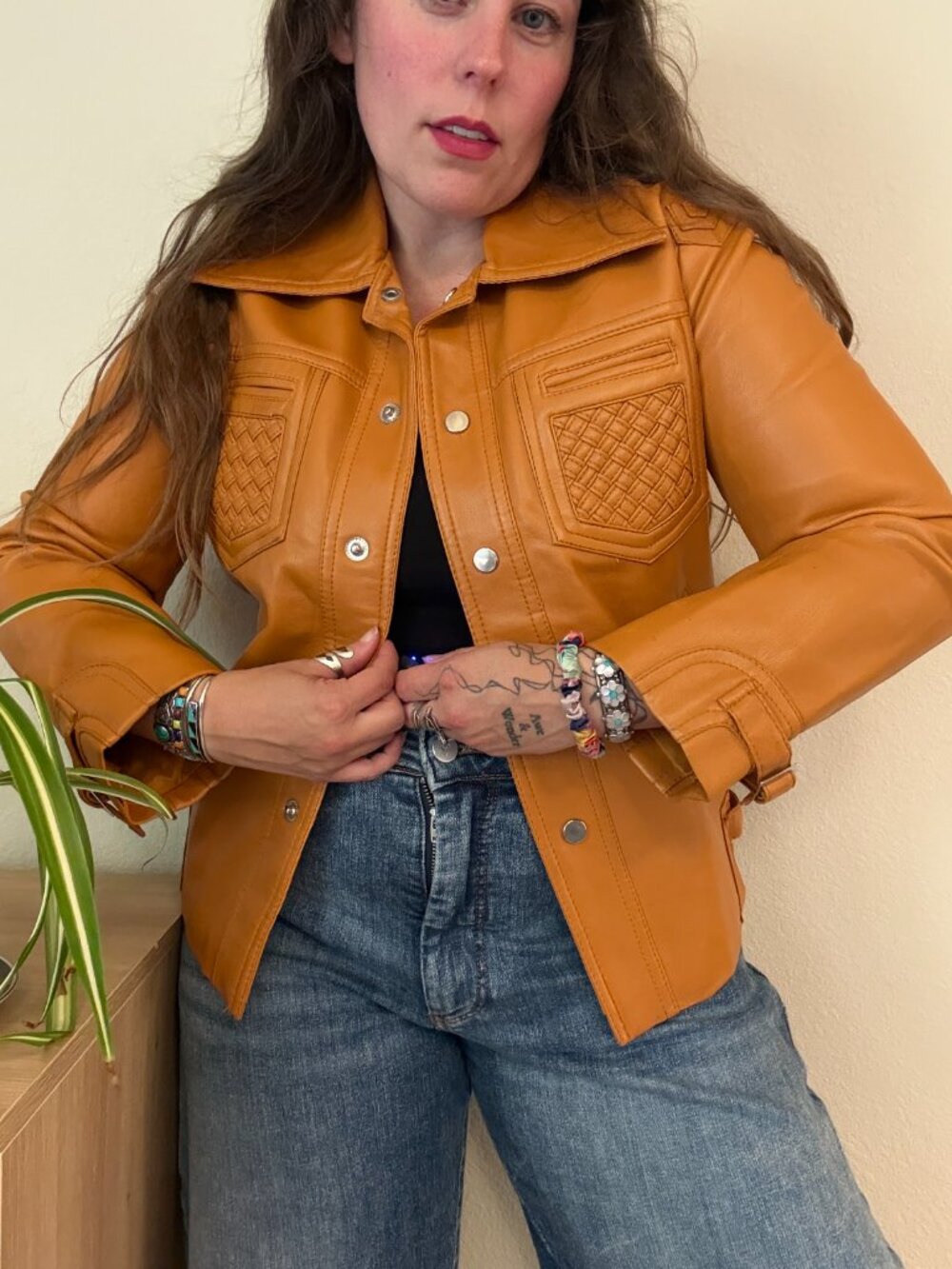 Vintage 70s Montgomery Ward Faux Leather Snap Jacket